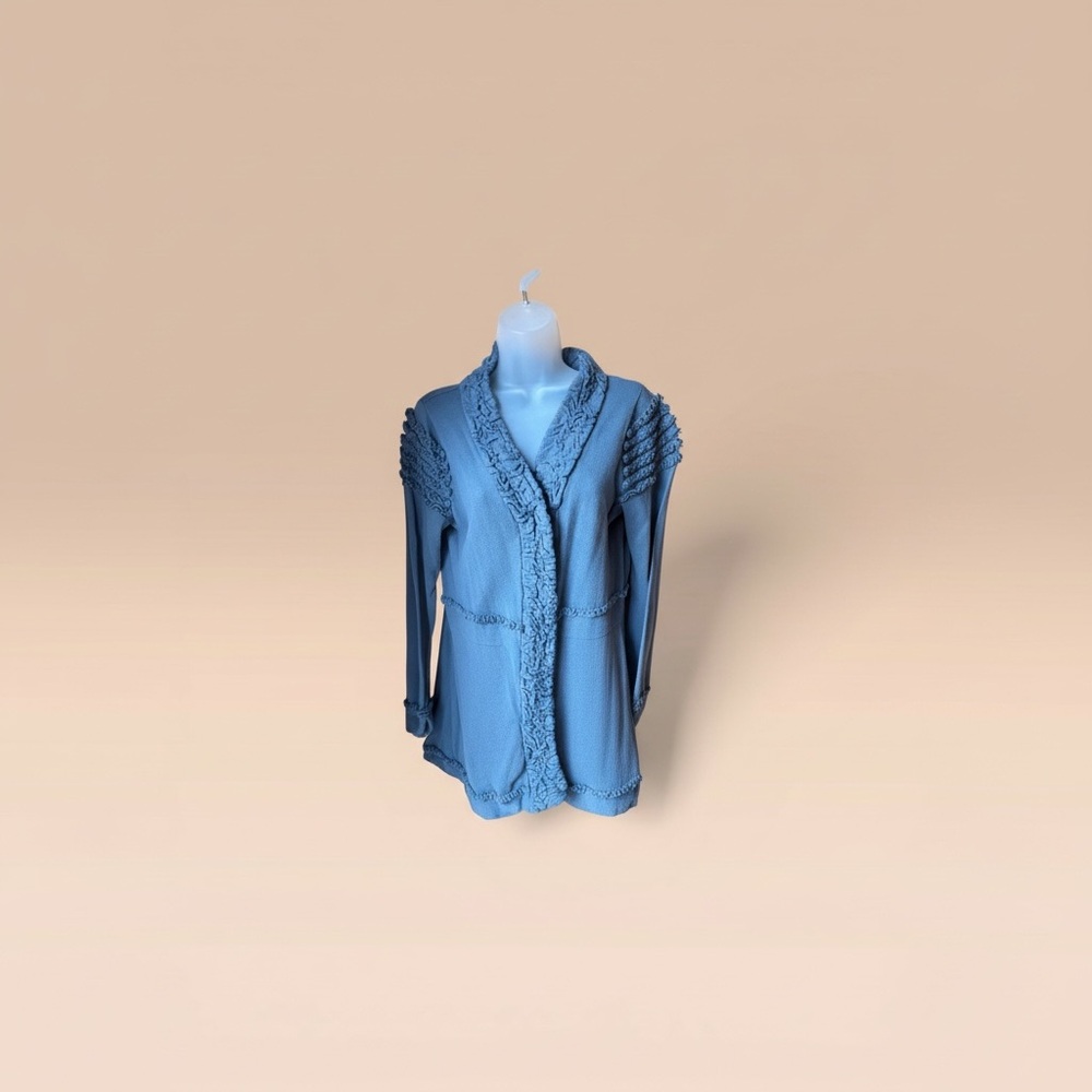 Textured Open Front Cardigan - Blue